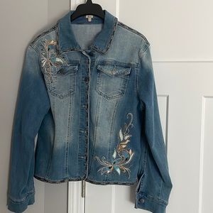 Womens Reba Jean Jacket with turquoise appliqué Sz M